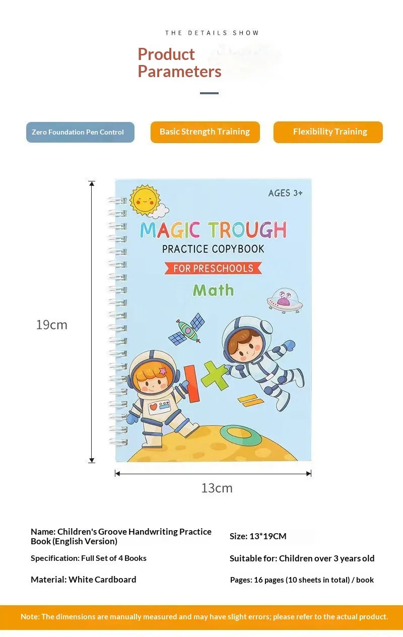 Guide des tailles pour Écrito – Cahier Magique d’Écriture Guidée