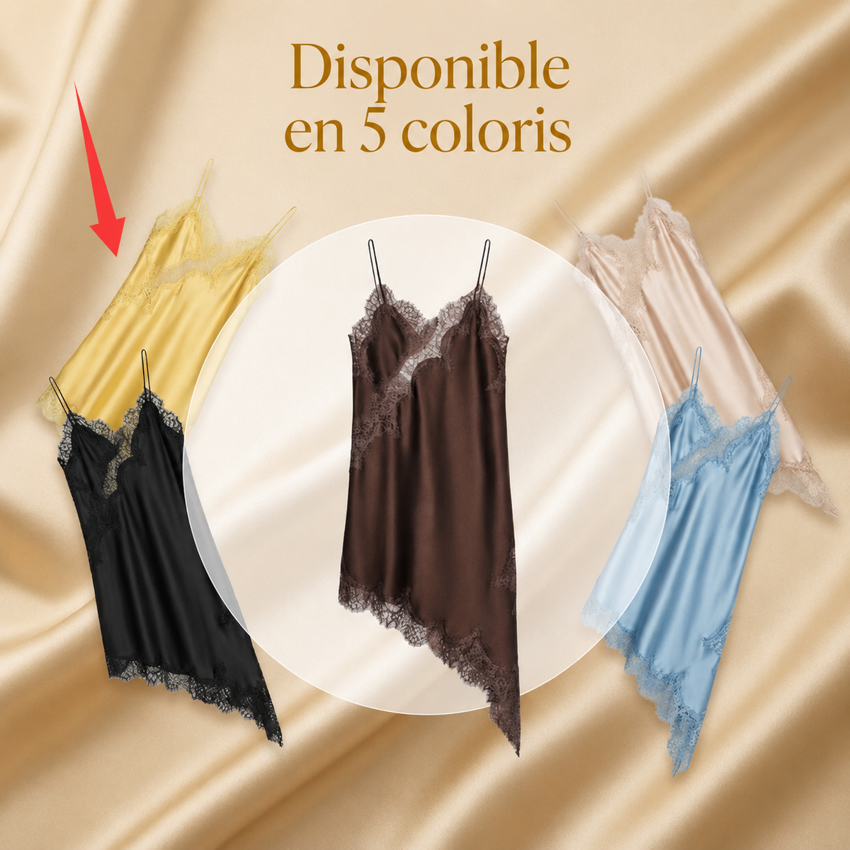 Robe Satinée Solène – Patchwork Romantique & Fines Bretelles