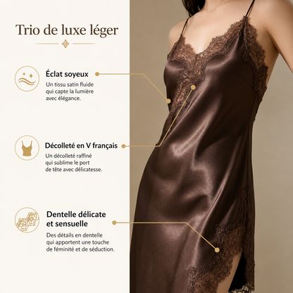 Robe Satinée Solène – Patchwork Romantique & Fines Bretelles