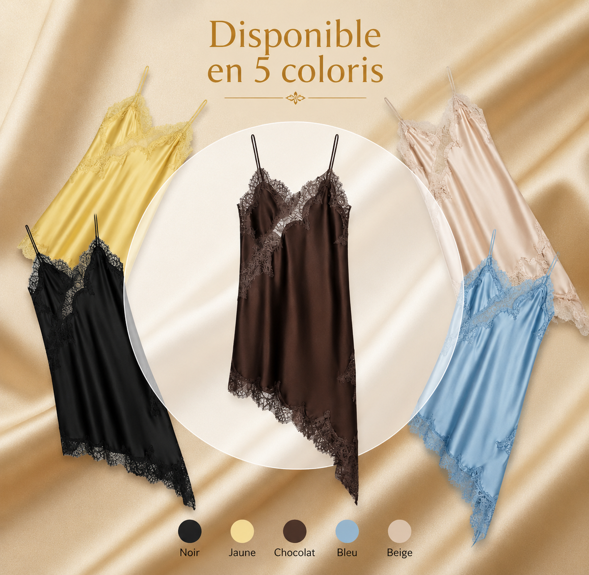 Robe Satinée Solène – Patchwork Romantique & Fines Bretelles