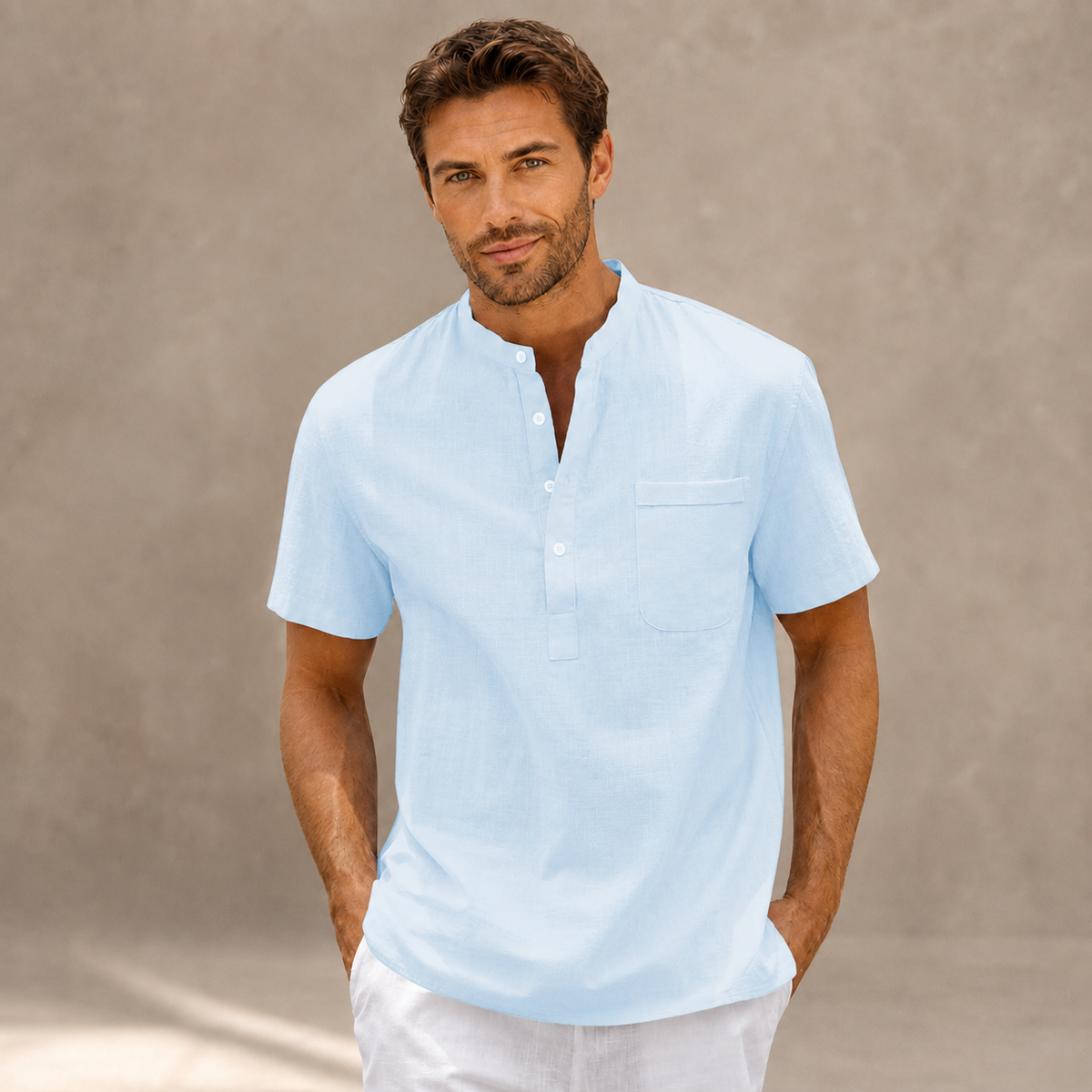 Chemise Homme Milo – Col Mao & Manches Courtes