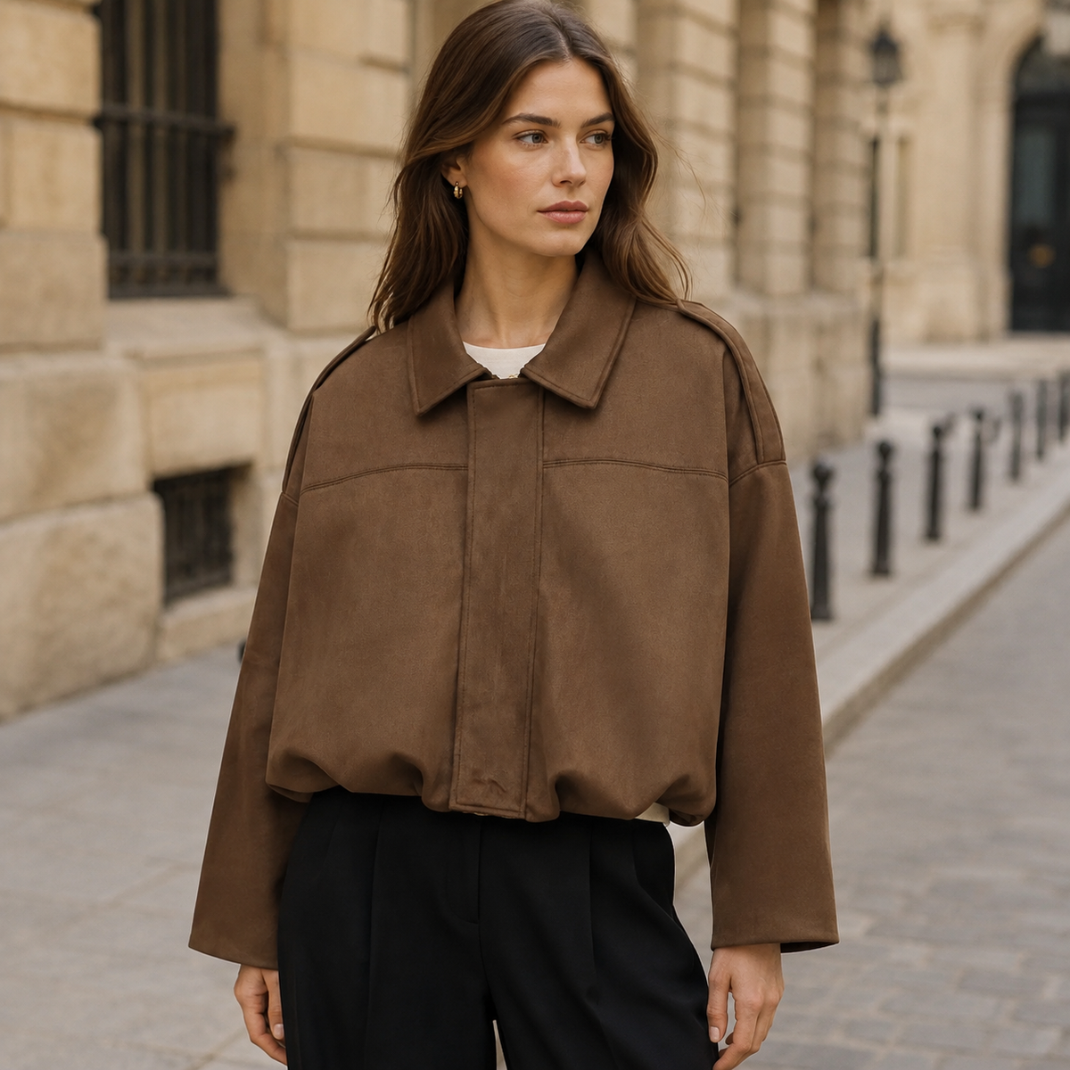 Léandra – Veste Femme en Suédine à Coupe Ample