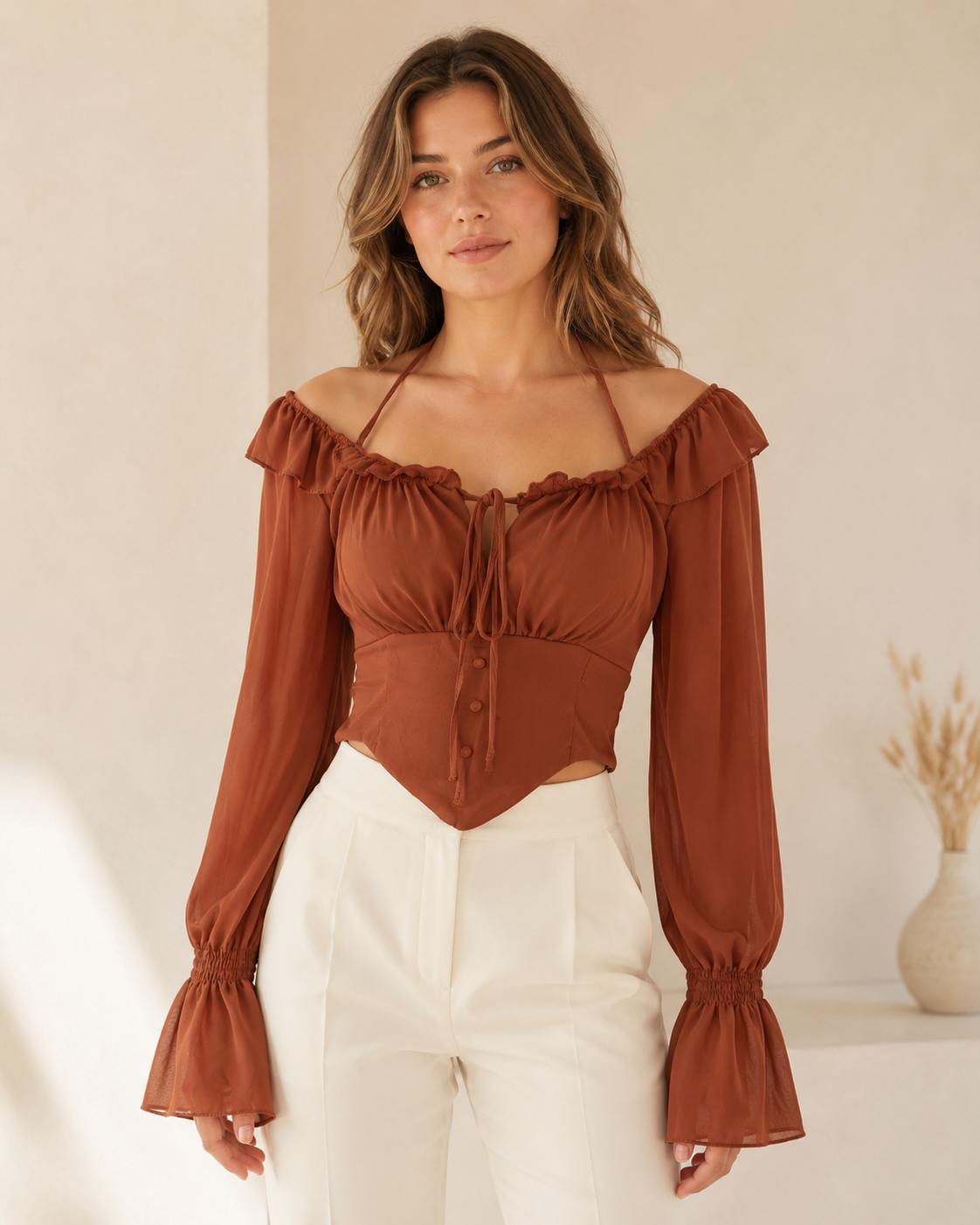 Nélia – Blouse Courte Épaules Dénudées