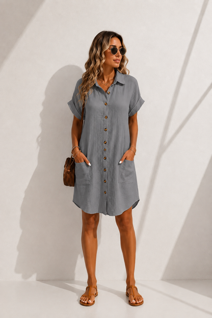 Robe Chemise Léa – Coupe Fluide Boutonnée & Poches