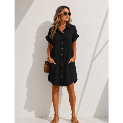 Robe Chemise Léa – Coupe Fluide Boutonnée & Poches